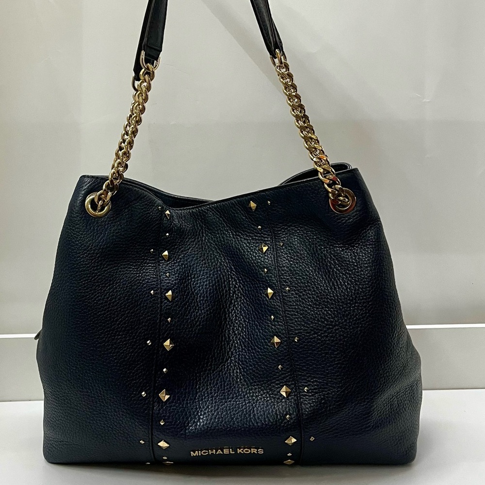 MICHAEL KORS Navy Blue Raven Selma Chain Hobo Shoulder Bag Tote Nolita